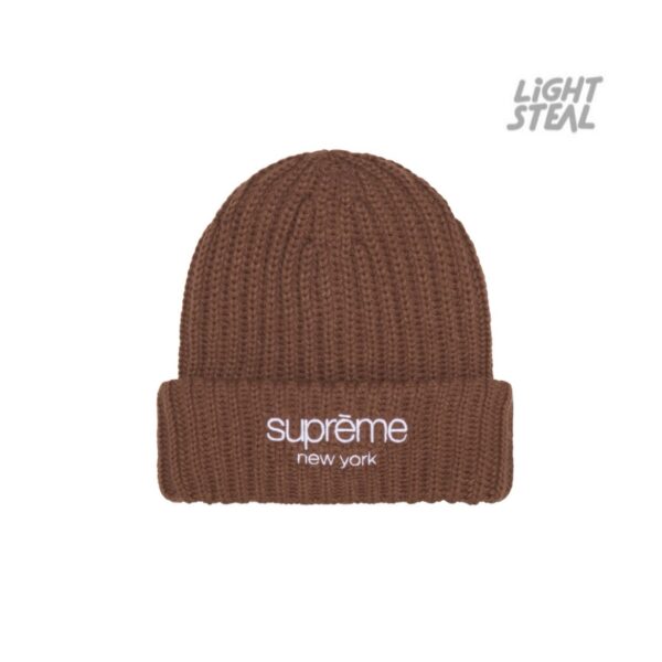 Chunky Rib Classic Logo Beanie Brown Supreme
