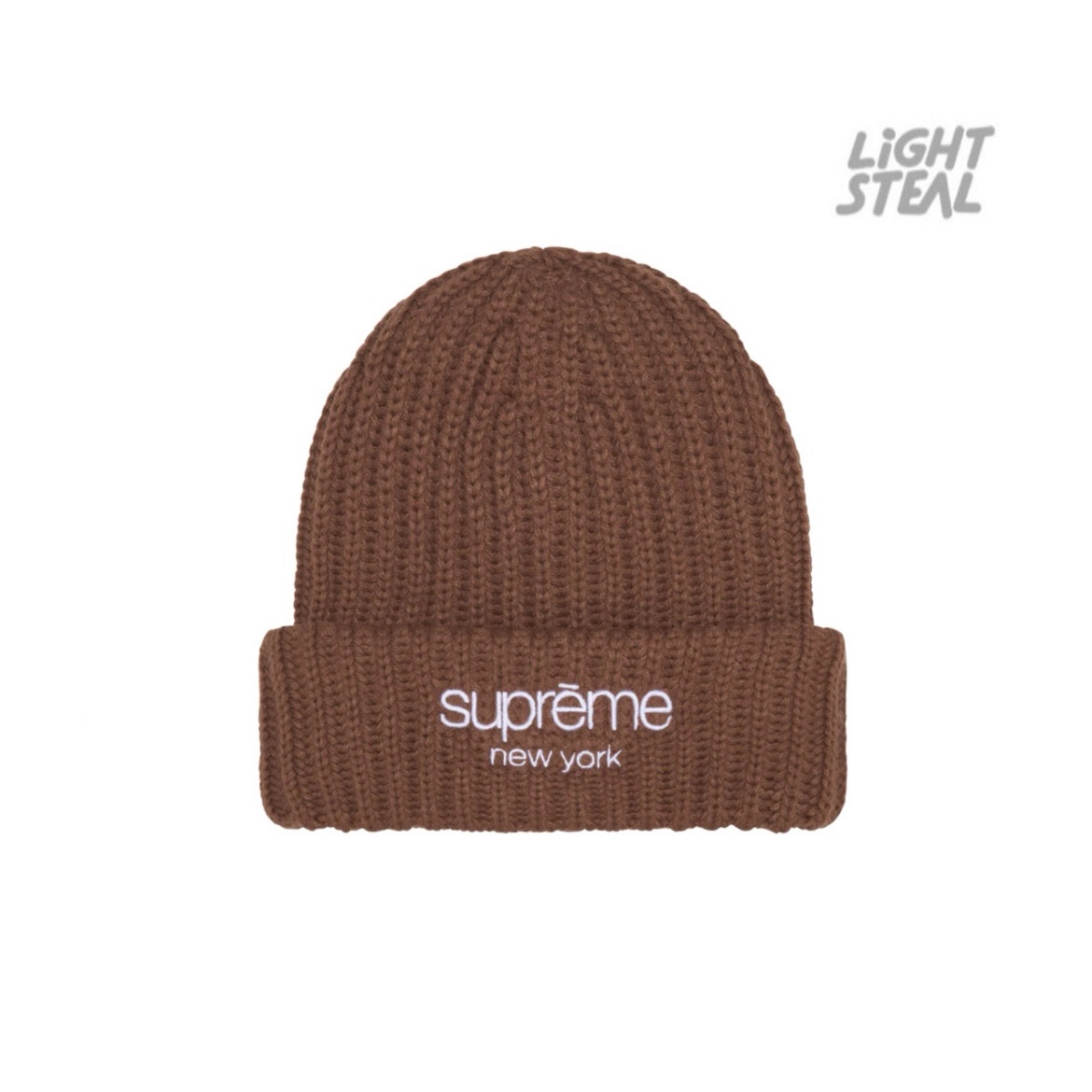Chunky Rib Classic Logo Beanie Brown Supreme
