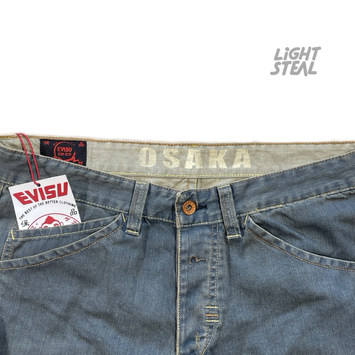 Evisu Jeans Osaka  Washed Teal Blue Grey Seagull Yellow - immagine 4
