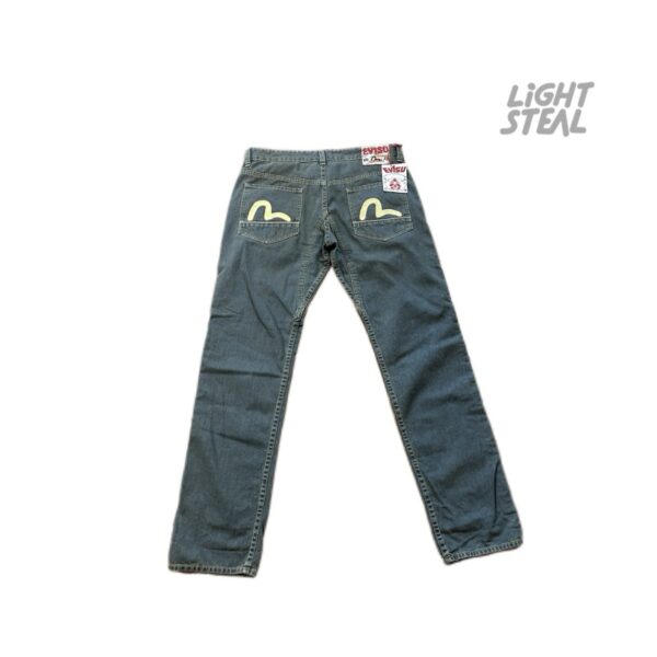 Evisu Jeans Osaka Washed Teal Blue Grey Seagull Yellow