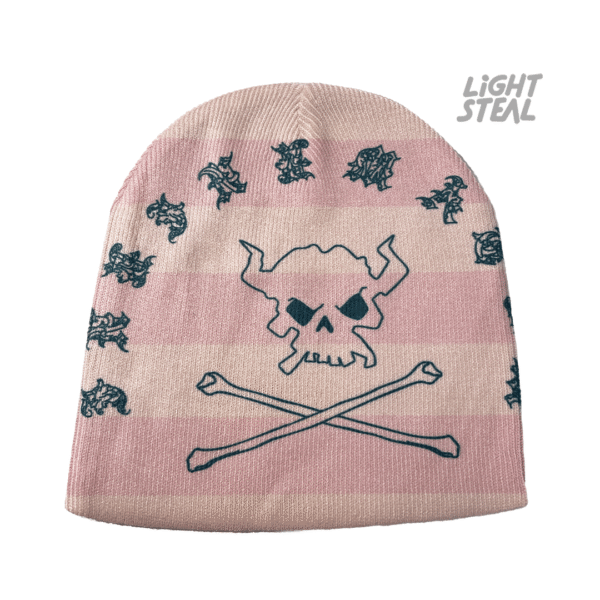 Pink Striped Skull Beanie In Einem Atem