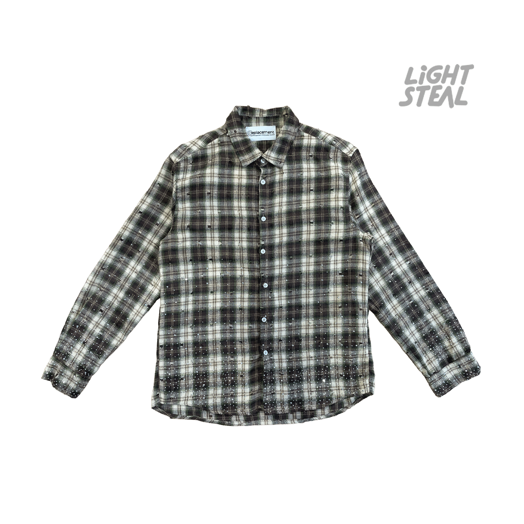 Camicia Replacement Distressed Strass Brown Green