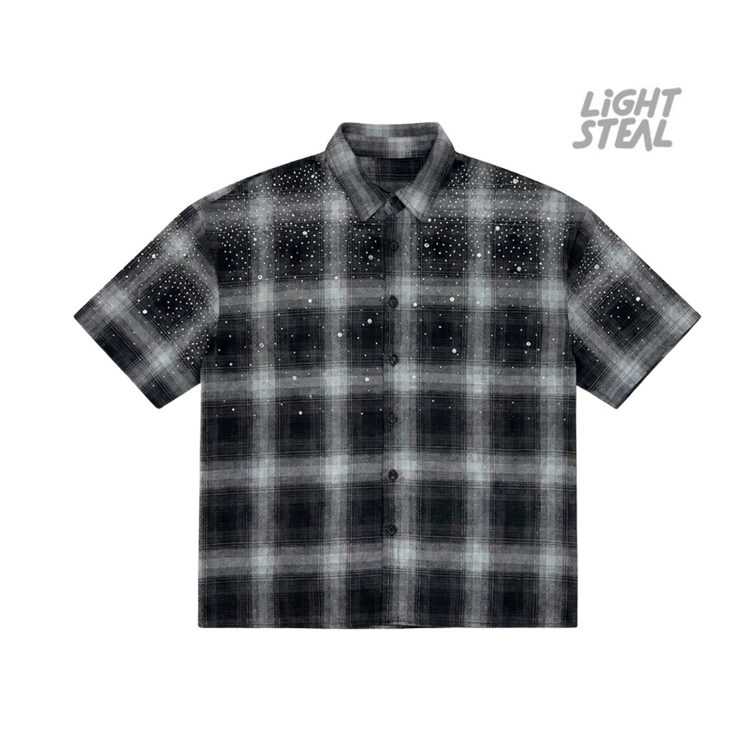 Camicia Replacement Midnight Plaid a Maniche Corte con Strass