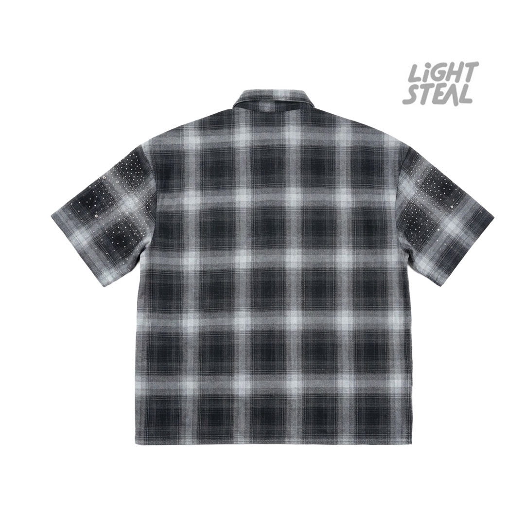 Camicia Replacement Midnight Plaid a Maniche Corte con Strass - immagine 2