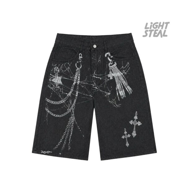 Shorts Denim Baggy Replacement Spider Web & Chains Black