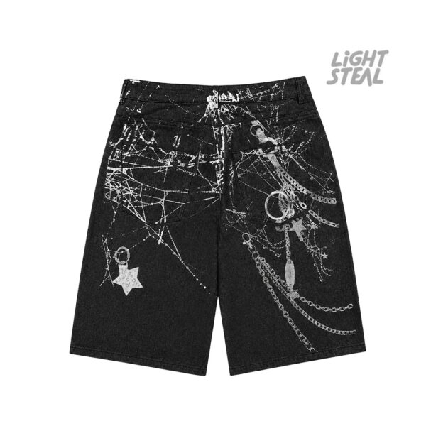 Shorts Denim Baggy Replacement Spider Web & Chains Black