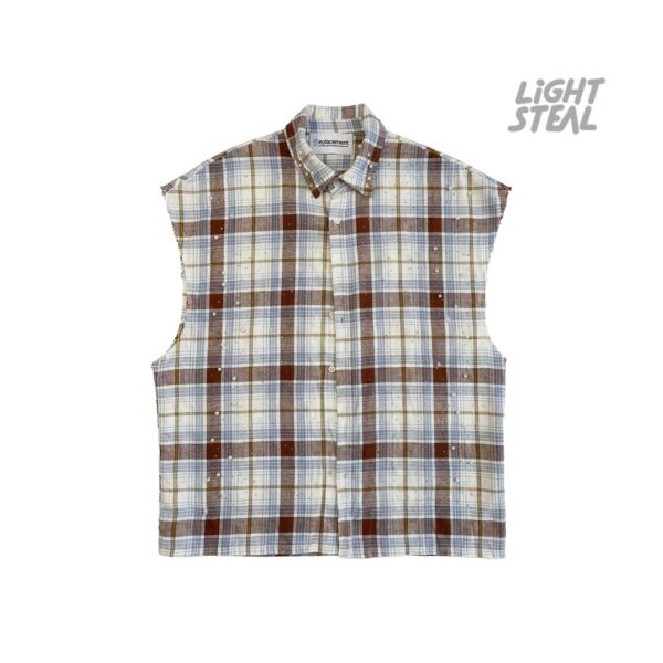 Replacement Distressed Pearl Plaid Sleeveless Shirt