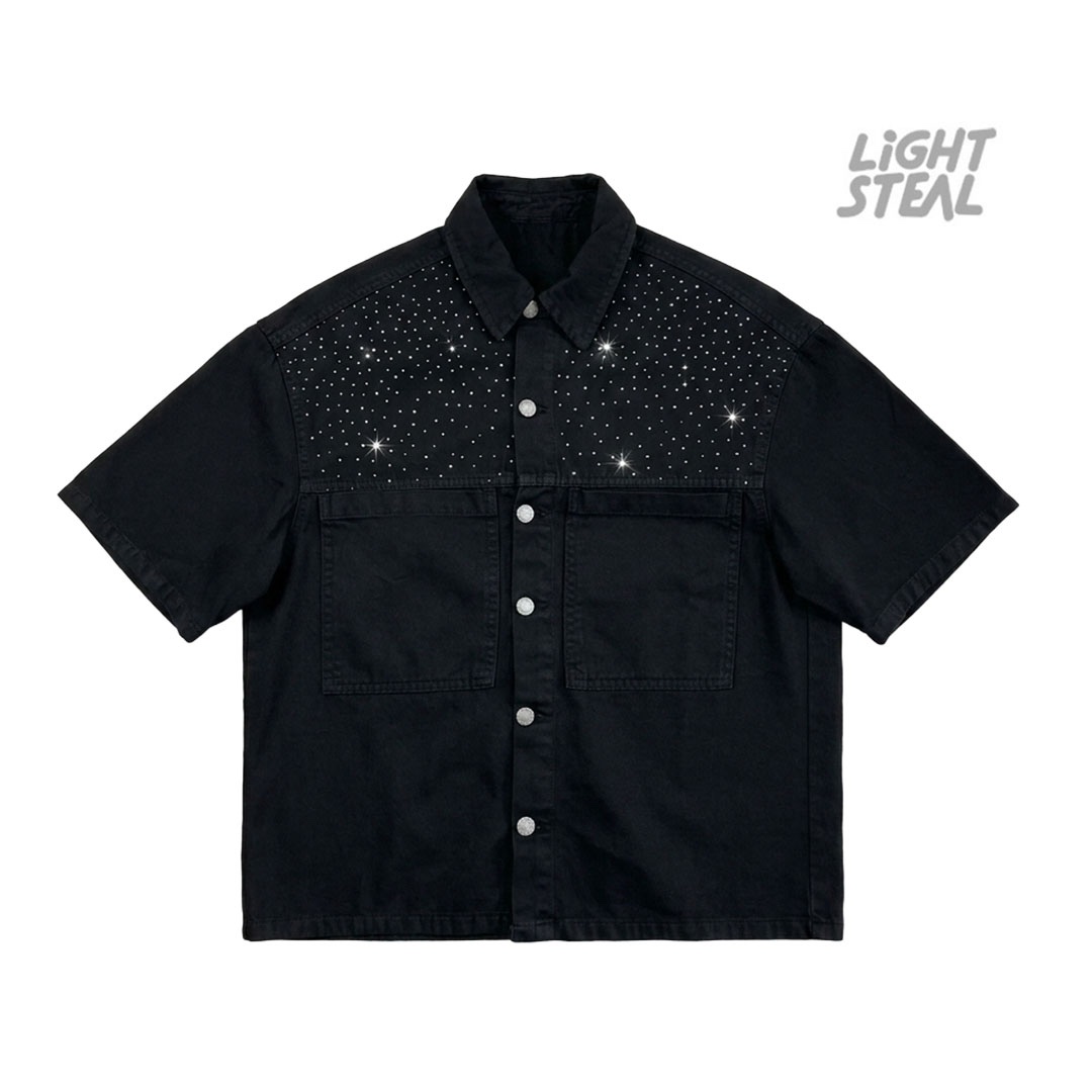 Replacement Crystal Sparkle Boxy Shirt Black