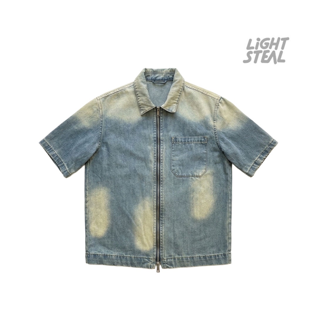 Replacement Acid Wash Zip Denim Shirt