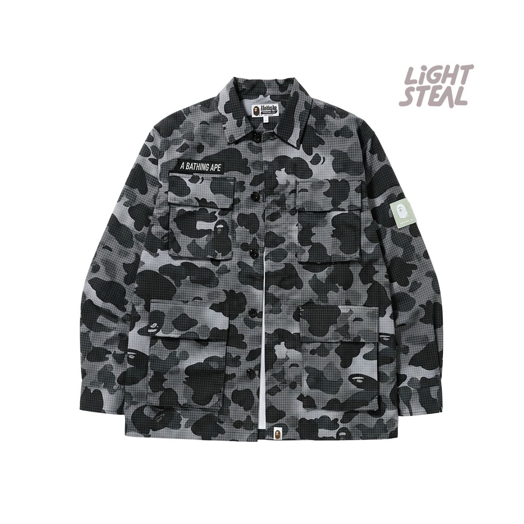 BAPE Grid Camo Relaxed Fit Military Shirt Black (Used)