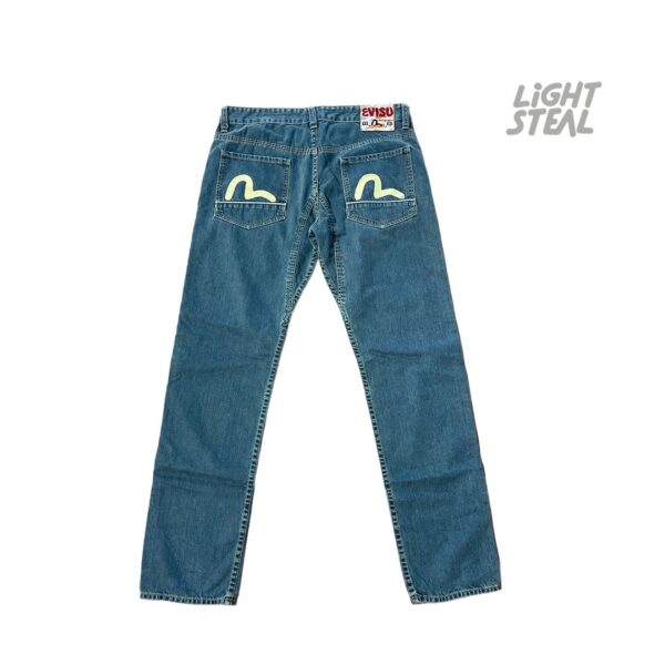 Evisu Jeans Osaka Washed Teal Blue Grey with Yellow Seagull (Used)