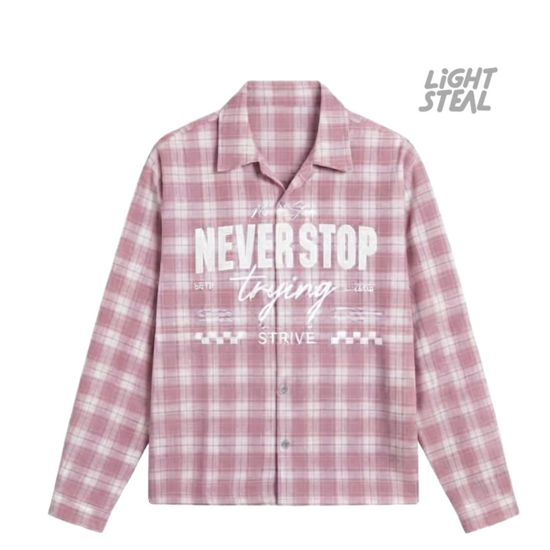 Camicia a Quadri Replacement Never Stop Trying Pink & White